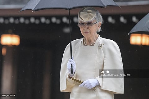 Japan's former empress Michiko arrives to mark the 110th anniversary of the death of the wife of former emperor Meiji, former empress dowager Shoken who died on April 9, 1914 at the age of 64, at Meiji Shrine in Tokyo on April 9, 2024. Surgery on Japan's 89-year-old former empress Michiko on October 8, 2024 was successful, officials said, after she fell at home and broke her leg.
Richard A. Brooks / POOL / AFP