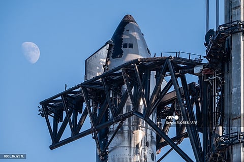 The SpaceX Starship sits on a launch pad at Starbase near Boca Chica, Texas, on October 12, 2024, ahead of the Starship Flight 5 test. The test will involve the return of Starship's Super Heavy Booster to the launch site.
Sergio FLORES / AFP
