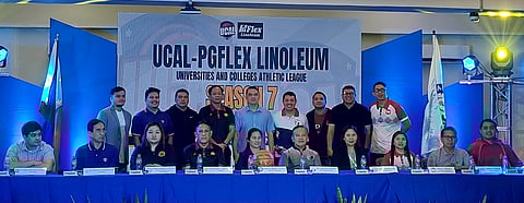 ASSISTANT vice president for Academic Affairs Angelita Achuela of host school Diliman College (seated, fifth from left) welcomes her fellow board members during the official press launch of Season 7 of the Universities and Colleges Athletic League yesterday at the Diliman College in Quezon City.