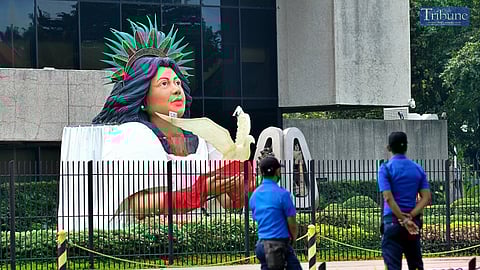 A massive artwork dubbed "Inang Bayan" has been installed in front of the Philippine International Convention Center (PICC) in Pasay as the Philippines hosts the five-day Asia-Pacific Ministerial Conference on Disaster Risk Reduction (APMCDRR) on Monday, 14 October 2024. The Conference’s theme, "Surge to 2030: Enhancing Ambition in Asia-Pacific to Accelerate Disaster Risk Reduction," aims to expedite efforts to meet disaster risk reduction targets by 2030. Photo by KING RODRIGUEZ                                                                                                                                                                                                                                                 