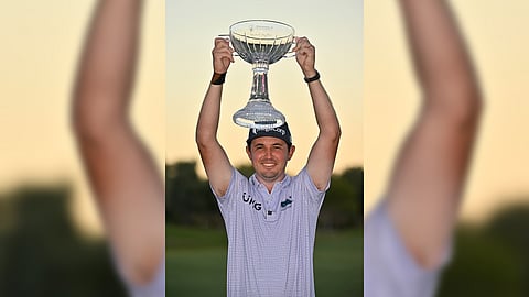 J.T. Poston lifts the third PGA Tour trophy of his career after emerging victorious in the Shriners Children’s Open 2024 in Las Vegas, Nevada.  