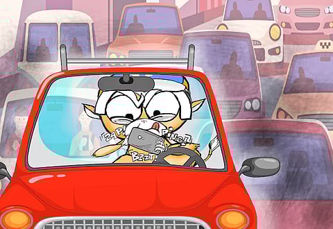 When stuck in traffic Check all the stuff in your bag and then some.