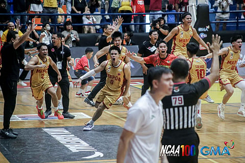 Clint Escamis (No. 0) delivers when mattered most for Mapua as action in the Season 100 NCAA men’s basketball tournament starts to escalate. 
