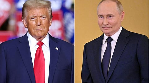 This combination of pictures created on November 07, 2024 shows former US president Donald Trump and Russian President Vladimir Putin. 