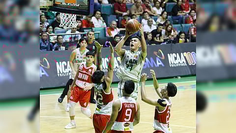 Allen Liwag powers CSB to an 79-63 victory over San Beda Saturday in the Final Four of Season 100 NCAA men’s basketball tournament. The Blazers will meet the Mapua Cardinals in Game 1 set 1 December.