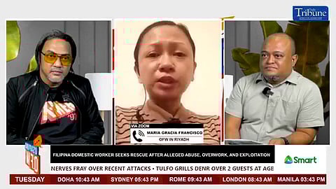 USAPANG OFW guest host Elmer Manuel (left) and Raffy Ayeng during the interview with Maria Gracia Francisco.