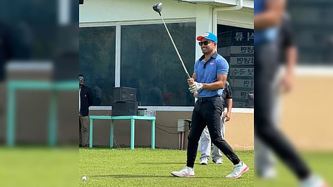 Derek Ramsay gets ready to hit the ceremonial ball ushering in the Clark Amateur Invitational golf tournament at the Korean Country Club in Clark, Angeles on Thursday.