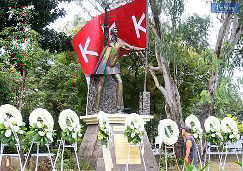 Flowers are offered at the Andres Bonifacio Monument at the San Juan Pinaglaban Shrine in San Juan City on Saturday, 30 November 2024, as part of the celebrations marking the 161st birth anniversary of Philippine revolutionary hero Andres Bonifacio.
