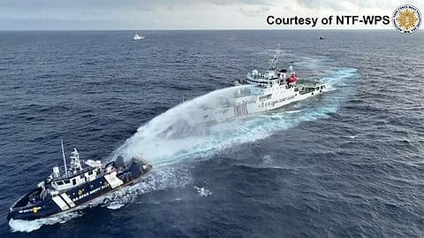Intentional? A water cannon fired directly at the BRP Datu Pagbuaya’s navigational antennas, as reported by the Philippine Coast Guard, by the China Coast Guard, exhibits anew Chinese aggression against Philippine ships near the disputed Scarborough Shoal (Bajo de Masinloc), an area within the 12-nautical-mile territorial sea fall within the Philippine exclusive economic zone.