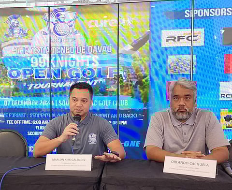 Marlon Kirk Galendez, tournament chairman (left) and Orlando Cachuela, tournament consultant at the weekly DSA Forum. (Tommy Inigo)