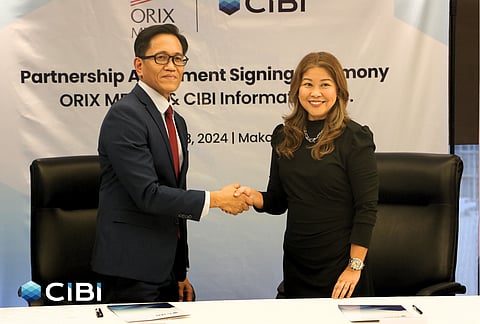 Orix Metro president Angelo Padua and CIBI president and chief executive officer Pia Arellano signed an agreement for credit data sharing to expand Filipino entrepreneurs’ access to loans. 