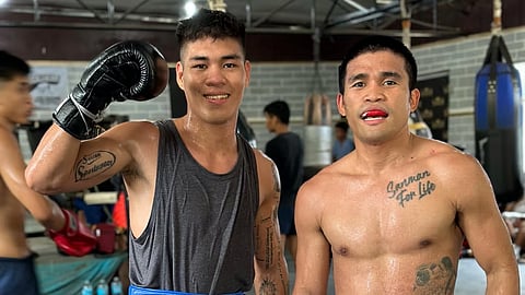 Marlon Tapales (right) gets quality workout from unbeaten prospect Lienard Sarcon in preparation for a fight next month in Cambodia. 