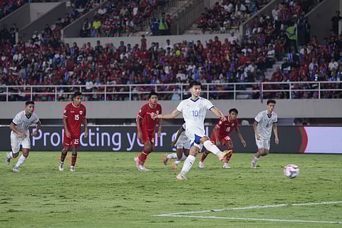 Bjorn Kristensen (No. 10) and the Filipino booters are determined to shock powerhouse Thailand in the semifinals of the ASEAN Mitsubishi Electric Cup tonight at the Rizal Memorial Football Stadium.