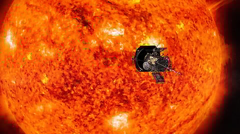 An artist’s rendition of the Parker Solar as it approaches the Sun.