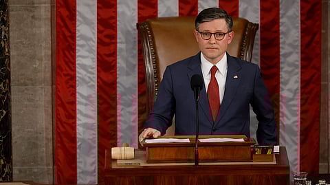 NEWLY reelected United States Speaker of the House Mike Johnson addresses the first day of the 119th Congress in the House Chamber of the US Capitol Building on 3 January 2025 in Washington, DC. With the endorsement of President-elect Donald Trump, the Republican representative of Louisiana state retained his Speakership after beating back opposition within his own party during the first session of new Congress. 
