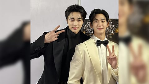 Byeon Woo Seok and Kim Soo Hyun backstage at Asia Artist Awards 2024.