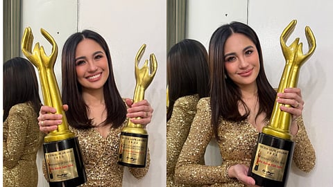 Julie Anne San Jose holding with her 37th Aliw Awards trophies 