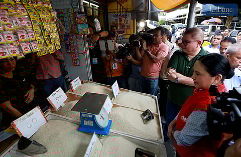 (January 10 2025)  On Friday, January 10, 2025, Department of Agriculture (DA) Secretary Francisco Tiu Laurel Jr. and Department of Trade and Industry (DTI) Secretary Cristina Roque conduct a special joint market monitoring by inspecting rice prices and supply at the Murphy Public Market in Cubao, Quezon City. The DA will implement a maximum suggested retail price (MSRP) for imported rice at P58 per kilo beginning January 20.. Photo/Analy Labor

