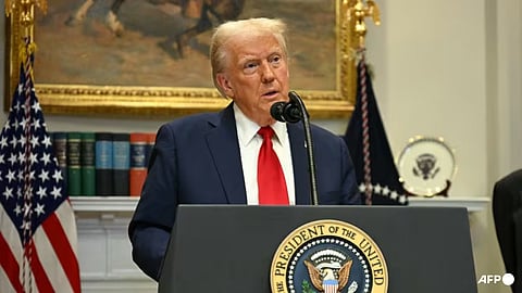 US President Donald Trump speaks in the Roosevelt Room at the White House on Jan 21, 2025, in Washington, DC. 