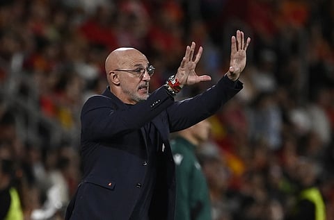 Spain's coach Luis de la Fuente gestures on the touchline during the UEFA Nations League, League A Group A4, football match between Spain and Switzerland at the Heliodoro Rodriguez Lopez stadium in Tenerife, in Spain's Canary Islands, on 18 November 2024.
