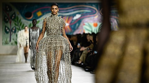 Models present creations for Dior during the Women's Haute-Couture Spring/Summer 2025 Fashion Week at Musee Rodin (The Rodin Museum) in Paris on January 27, 2025.