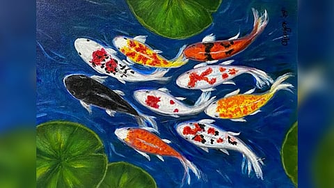 ‘KOI at the crescent moon 12” x 16” by Chona Sarmenta-Quizon, 2024.
