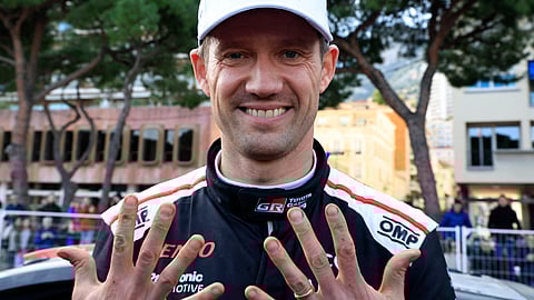 Sebastien Ogier makes a record-extending 10th Monte-Carlo win at the finish line of the 93rd WRC Monte-Carlo Rally.