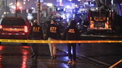 Emergency service members respond to a plane crash in a neighborhood near Cottman Avenue on 31 January 2025 in Philadelphia, Pennsylvania. 