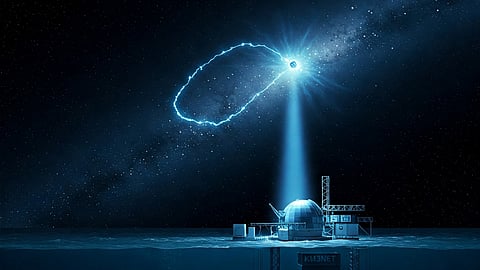 DIGITAL rendering of a neutrino sighted by a deep-sea observatory.   