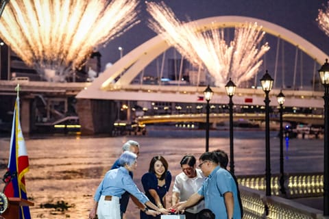 The President’s address followed a symbolic walk along the Pasig River banks — stretching from the Manila Central Post Office to Fort Santiago — and was followed by a ceremonial button-pressing event and a fireworks display set against the dusky Manila skyline.
