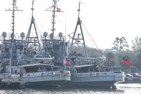 Dahu-class rescue warships are seen during a combat readiness exercise at the Zuoying Naval Base in Kaohsiung on 9 January 2025.