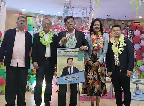 Former St. Dominic Savio College  of Law Dean Atty. Egmedio Castillon Jr. with ERJHS Alumni Association Awards Committee chairperson Ed Andaya,  ERJHS Alumni Association president Ramon Ferreros,  Kat Almero of iSkin Aesthetic Lifestyle and ERJHS Principal Ernest Ferrer.
