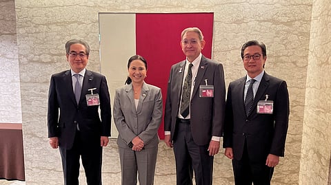 Trade and Industry Secretary Cristina Roque engaged senior executives of Japan’s biggest industry organizations, Keidanren and Keizai Doyukai, in a dialogue on Philippine-Japan economic relations anchored on mutual economic growth and collective solutions to new challenges brought about by dynamic changes in the global order. At the meeting are (from left) Seiji Imai, chairperson of the Japan-Asia Relations Committee of Keizai Doyukai; Roque; Philippines-Japan Economic Cooperation Committee Inc.  president and CEO Richard Albert Osmond and Philjec chairperson Alfred Ty.