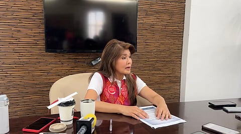 Senator Imee Marcos talks to the media on her thoughts on the arrest of former president Rodrigo Duterte earlier today. 