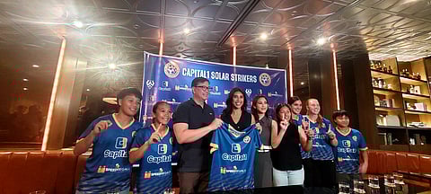 Milka and Mandy Romero join PFF president John Gutierrez in unveiling the Capital1 Solar Strikers, the newest football club that will compete in the PFF Women’s League.