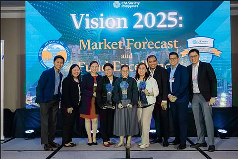 Receiving accolades at CFA Philippines’ 2025 Best Managed Fund of the Year Awards for the Metrobank Trust Banking Group are (from left) Metrobank trust portfolio manager Jenard Perez, Metrobank trust head of pooled fund management Elaine Buday-Paiso, Metrobank trust banking group head Angelica Reyes, Metrobank trust head of investment services Ginny Pecana, Metrobank trust head of investment products Tish Lopez, Metrobank trust head of investment management Cristina Gabaldon, Metrobank Trust head of product management Jon Munsayac, Metrobank Trust head of global investment Nero Porlas and Metrobank Trust portfolio manager Kyle Tan. 
