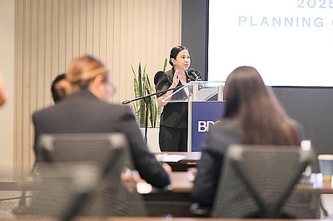 Keep it flowing Trade and Industry Secretary Cristina Aldeguer-Roque addresses the Foreign Trade Service Corps during the 2025 Planning Conference at BDO Towers in Makati City.