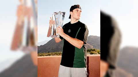 JACK Draper lifts the trophy following a 6-2, 6-2 win over Holger Rune in the final of the men’s singles event of the Indian Wells ATP Masters. 