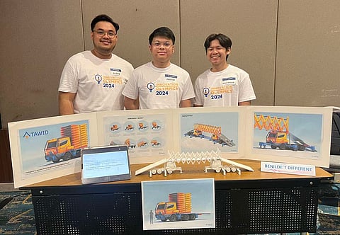 Industrial Design graduates Laurence Hernandez, Justin Osorio, Ralf Sales of Team Benilde.