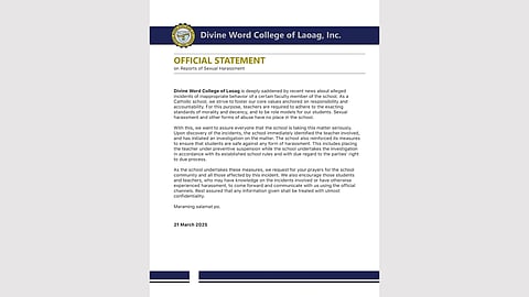 Divine Word College of Laoag suspends faculty amid sexual harassment allegations