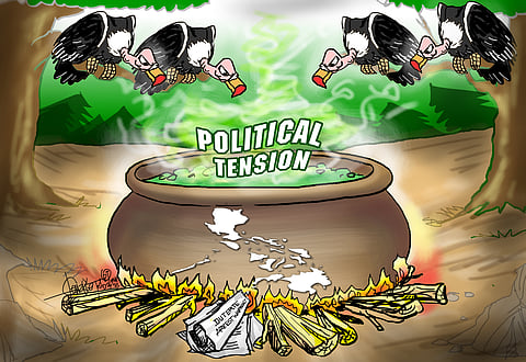 Vultures hover