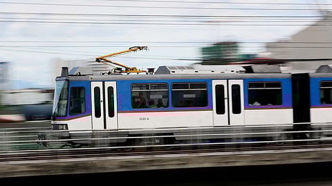 (FILE PHOTO) (January 4 2025) Metro Rail Transit (MRT3) seen passing in Kamuning Quezon City on Saturday January 4 2025. The Department of Transportation (DOTr) said on September 05, 2024 that it aims to deploy the China-made Dalian trains on the MRT-3 line by the middle 2025, they said  the headway or the interval between each train’s arrival will also be reduced from the current four minutes to 2.5 minutes, if the Dalian trains are utilized. Photo/Analy Labor