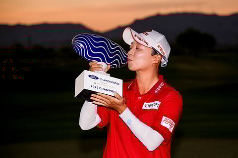 KIM Hyo-joo celebrates after finishing with 22-under-par total of 266 to win the LPGA Ford Championship on Sunday. 