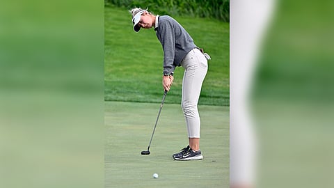 Nelly Korda makes her putt on the 10th green during the second round of the T-Mobile Match Play presented by MGM Rewards 2025 at Shadow Creek golf course in Vegas, Nevada.