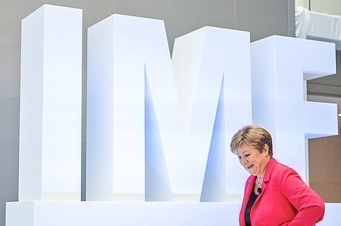IMF managing director Kristalina Georgieva arrives to deliver a keynote speech ahead of the IMF/WB Spring Meetings at IMF headquarters in Washington, DC. Trade disruptions ‘incur costs,’ Georgieva said, adding that the Fund now expects ‘notable’ markdowns to growth but no recession.
