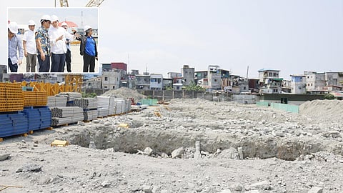 SECRETARY Jose Rizalino Acuzar (inset) inspects the ongoing construction of the Port Town Housing Project in Barangay 20, Parola, Tondo, Manila. The development is part of President Ferdinand R. Marcos Jr.'s 4PH Program.
