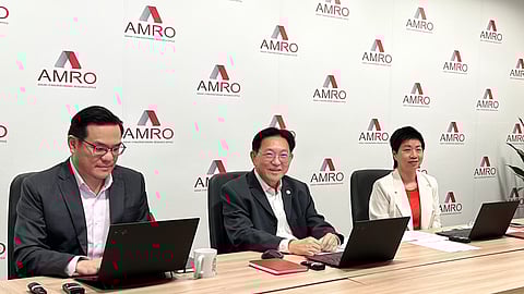 Despite rising headwinds from escalating trade tensions, economic growth in the ASEAN+3 region is forecast to remain strong at 4.2 percent in 2024 and 2025, driven by robust domestic demand and recovering exports. AMRO chief economist Hoe Ee Khor (middle) and principal economist Allen Ng answer questions from media while AMRO senior communications officer Daisy Wong moderated.