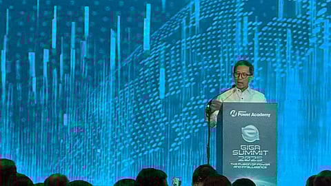 Energy Secretary Raphael Perpetuo Lotilla delivers a speech at the Meralco Giga Summit 2025 in Makati City to discuss the company’s important role as an economic growth driver. 
