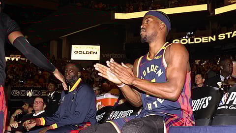 Jimmy Butler #10 of the Warriors before Game 4 vs. Rockets on April 28, 2025, at Chase Center.