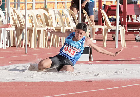 KHIANNE Marx Manicad displays his talent in the boys’ 18U long jump event of the ICTSI Philippine Athletics Championships over the weekend at the New Clark City Stadium in Capas, Tarlac. 
